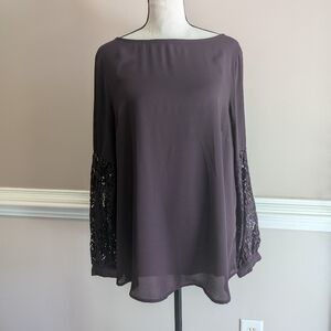Apt. 9 Women's Blouse with Lace Sleeves - Deep Purple